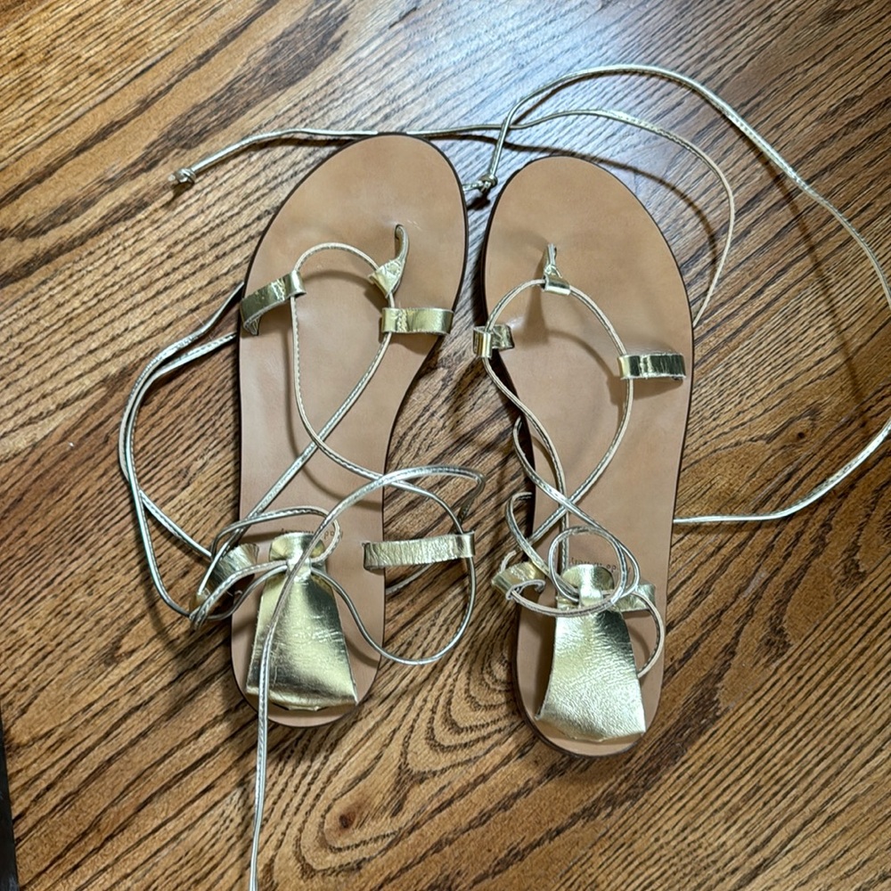 Jcrew metallic lace up sandals